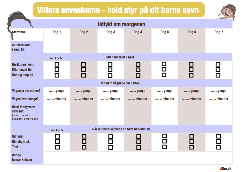 Vilters sove-skema