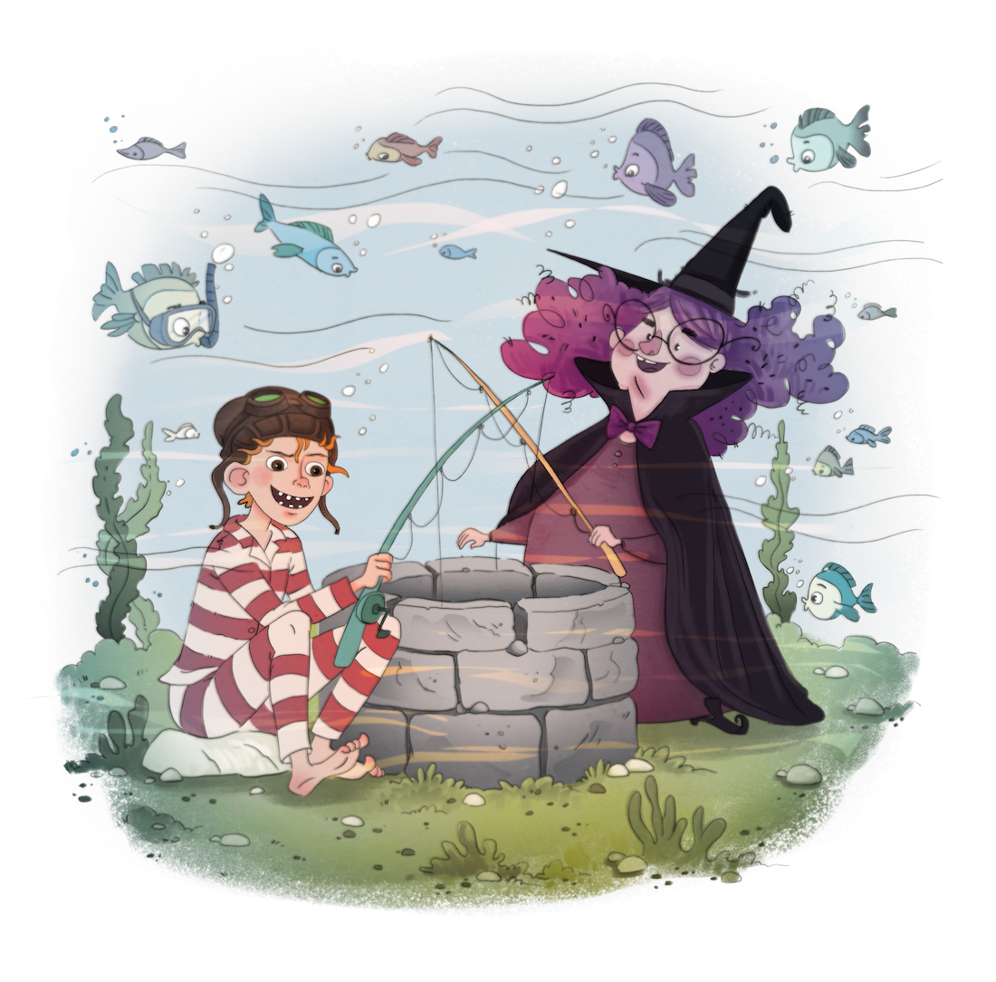 Vilter og heks ved brønd under vandet